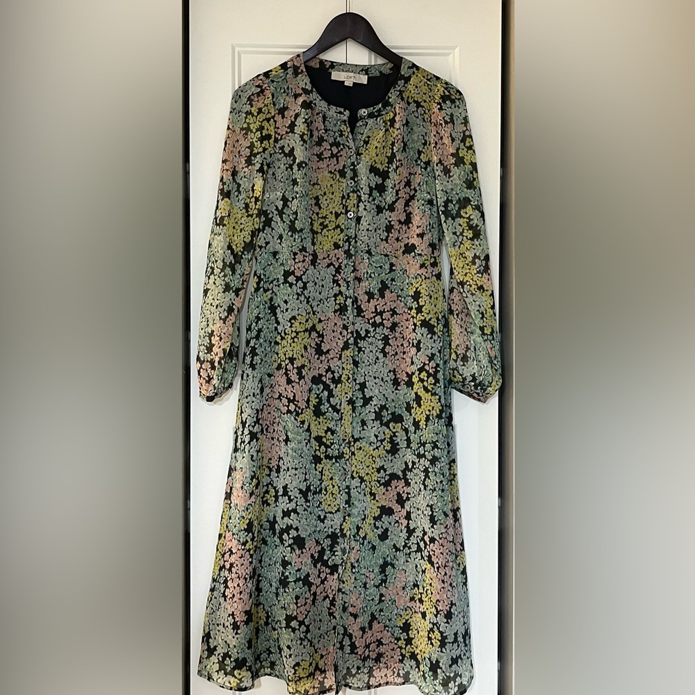 LOFT Multicolor Floral Long Sleeve Dress
